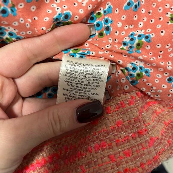 Anthropologie Elevenses Pink & White Tweed Moto Jacket Size 6 - Picture 3 of 5